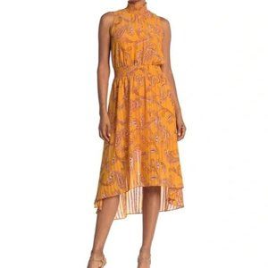 Nanette Lepore High Low Smocked Sleeveless Midi Dress Pleated Paisley
